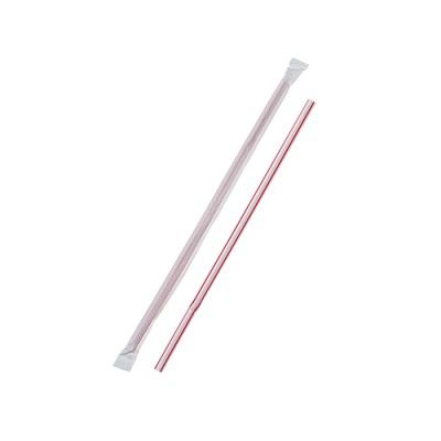 Pailles Flexibles en Plastique 20cm : Rayées Rouges\400 pc