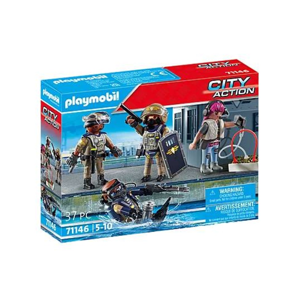 Playmobil 71146 Équipe Des Forces Spéciales Avec Bandit – 4 Personnages, Bouclier, Casques, Pistolets – Mission D’arrestation, Dès 5 Ans