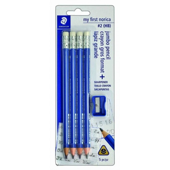 Crayons à Mine Triangulaires Jumbo HB Steadler\ens. de 4 + Aiguisoir