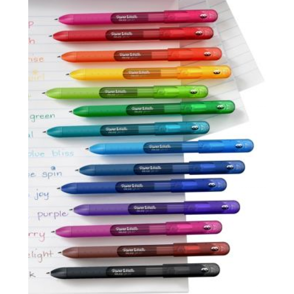 PAPER MATE InkJoy® stylo à encre gel rétractable, pointe moyenne de 0,7 mm,  corps bleu translucide avec zone de préhension, encre bleue (Lot de 2)