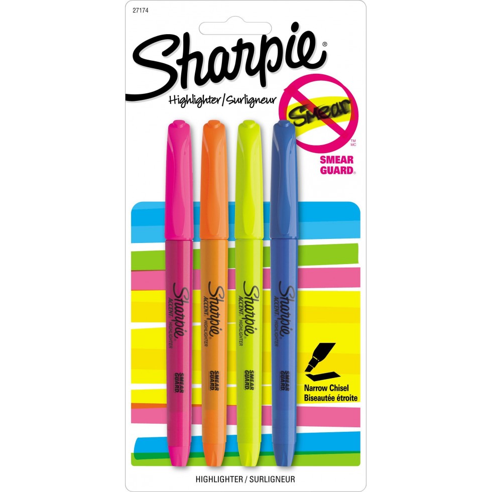 Sharpie - Surligneurs de poche pointe biseautée de - couleurs